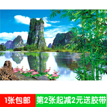 Landscape scenery without adhesive tree decoration poster high 68 long 98CM wall painting Guilin landscape 741