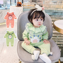 Baby clothes female baby lace collar Ha clothes spring and autumn children full moon climbing clothes Princess jumpsuit Spring