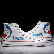 Boys' shoes fall 2019 new Joker Doraemon graffiti high white shoes ins street shoes men's fashion brand