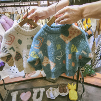 Children thickening sweaters Korean version of childrens clothing Baby round collar Childrens line shirt foreign air cover male and female knit undershirt