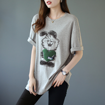 Baoshi Li round neck flocking short sleeve T-shirt female Korean loose casual base shirt autumn 2021 new shirt