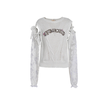 LE FAME lafem lace sleeve nail bead embroidered lace woolen top LF9C11B01W062