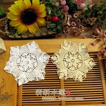 Fresh water lotus pure handmade crochet coaster bottle pad pastoral retro cotton table mat rice white round 22cm
