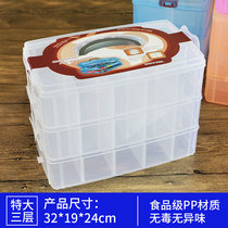  King-size three-layer transparent plastic portable storage box toy oversized cosmetics desktop grid storage and finishing box