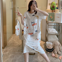 Sleeping Skirt Woman Summer Pure Cotton Student Cartoon Cute History Nubi Short Sleeve Long length Knee Pyjamas Skirt summer extras