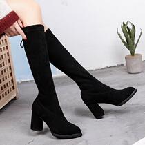 Womens 2020 new autumn and winter womens boots thick heel stretch boots high heel Net red thin boots but knee boots