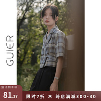 GUIER retro plaid short sleeve suit jacket female thin section 2022 Summer new short Casual Western Suit