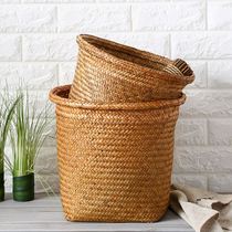 KENS round woven flower pot set trash basket storage bucket storage basket gardening flower basket without cover straw trash can