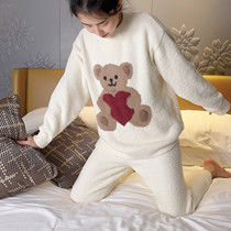 Japan gelato2021 autumn winter new soft Mianmian Cubs pyjamas cartoon set lady Coral Suede Suit