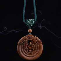 Sandalwood Old Mountain India Skeleton Antique Hanging Round Pendant Hand-carved built-in small round handles