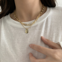 Double-layer stacked wearing square brand necklace female niche design sense hip hop sweater chain long fashion simple versatile choker