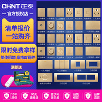 Chint 118 switch socket panel champagne gold five hole socket two or three plug 16A power usb combination module