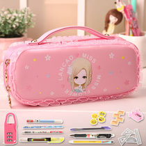 Pen bag female Korean version of simple stationery box Primary School students multifunctional pencil box children cute large capacity girl pen bag