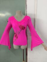 Diamond new round neck trumpet sleeve adult modern dance waltz long sleeve dance clothes friendship dance practice uniform