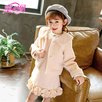 Girls woolen coat autumn winter new baby collar lapel single-breasted top Korean version of the childrens tweed coat short