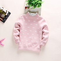 Girls plus velvet padded sweater 2021 Spring and Autumn Korean version of round neck pullover in Tong Tong Knitted base shirt Top Childrens Clothing
