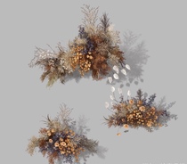 5 sets of wedding Thai retro oil painting caramel color hand-painted floral material combination PSD file renderings design