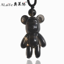 Natural ice seed Black Shine Stones Violent Bear Pendant Women Sweater Chain Long this life Tiger year Necklace Men Lettering