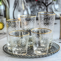 Japan-style Phnom Penh Hammer Print Glass Cup Transparent Home Drawing Room Drinking Water Glass Cup Mesh Red Ins Wind Cup Suit