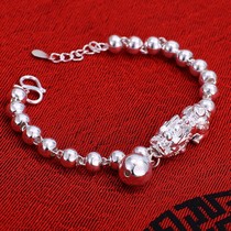 S990 sterling silver womens bracelet lucky Pixiu couple hand string This Year gift fashion foot silver beads mens jewelry