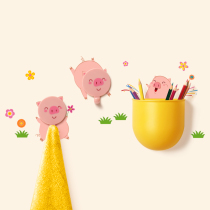 Happy Piggy Wall Sticker Hook Children Cartoon Creativity DIY Stick Hook Decoration Kitchen Toilet Sticker Hook Stick