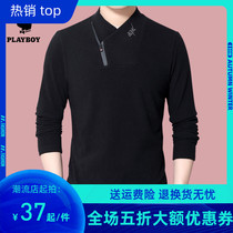 Playboy men mens collar autumn and winter new fashion sweater base shirt long sleeve T-shirt semi-high collar solid color