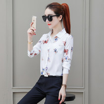 2021 new autumn chiffon shirt blouse loose shirt floral long sleeve shirt autumn print mom Foreign