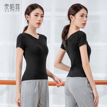 V-neck black dance practice suit top female Latin classical dance dance body training suit summer clothing short-sleeved