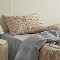 Simple Japanese-style cotton seersucker four-piece set pure cotton three-dimensional folds famous style solid color double color matching bedding