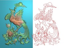Phoenix wearing peony flowers blooming rich Phoenix computer jade carving diagram Fine carving diagram jdp relief diagram grayscale diagram bmp pendant
