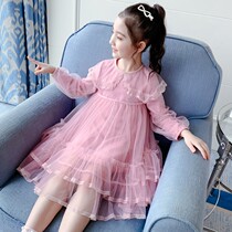 South Korean girls dress 2022 fall new doll collar Long sleeves dress Skirt Foreign Air Fluffy Children Princess Dress