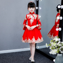  Girls birthday dress Princess dress Childrens catwalk puffy yarn flower girl wedding dress plus velvet thickened piano performance suit Autumn