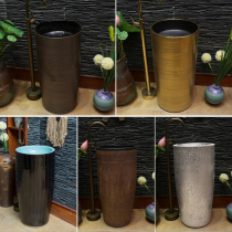 Retro integrated column basin floor-standing ceramic basin vertical wash basin standing basin column Chinese antique washbasin