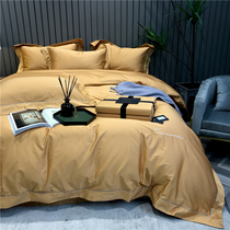 Italian Light Extravaganza 140s Long Suede Cotton Gonne Satin Embroidery Four Pieces Upscale Minimalist Pure Color Hotel Bed Bedding