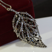 Autumn and winter hollow Maple Leaf sweater chain long Joker Korean personality Fashion necklace women accessories clothes pendant Crystal