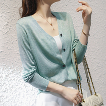 Thin cashmere knitted cardigan womens spring and autumn 2021 new loose and all-match thin v-neck small fragrance top outer match