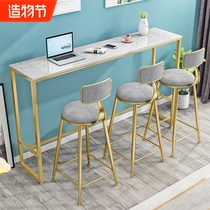 Nordic marble wall bar table Household modern simple balcony high foot table Milk tea shop bar table and chair combination