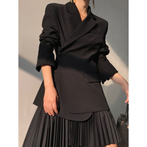 ACUP two button high feel waist suit jacket women 2021 spring new design sense black suit top