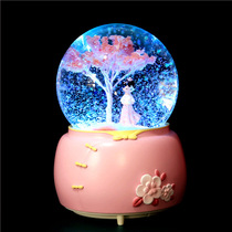 China Wind Hanfu Girl Water Crystal Ball Music Box Swivel Automatic Snow 8 Soundbox Lovers Children Student Gift