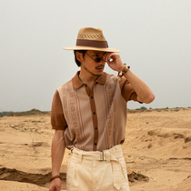 SOARIN retro American heavy-pound knit polo shirt male ammy click Breathable Jacquard Turtlenecks Short Sleeve Shirt