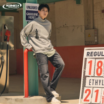 KDZ loose straight jeans mens autumn and winter new mens cotton vertical cut stitching wool edge Tide brand casual trousers