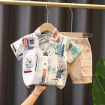 Boy Shirt Suit Trendy Short Sleeve Summer Dress 2021 New Kids Baby Foreign Air Printed Shirt Trendchild Clothing