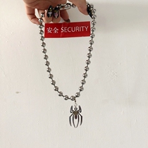 Spider Steel Ball Necklace Stainless Steel Collarbone Chain Pendant Detachable Personality Dark Black Punk Chain Male And Female
