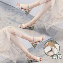 Fashion sandals womens summer with 2021 new high heels soft leather fairy air quality small fresh thick heel explosion