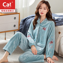 Autumn and winter coral velvet padded velvet winter flannel pajamas female middle-aged mother flannel home clothing
