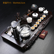 The whole set of Kung Fu tea set Ebony solid wood hand-carved tea tray Ceramic household automatic four-in-one simple