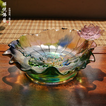 Handmade ancient glass fruit plate Lotus leaf lotus fruit plate Buddhist fruit plate supplies Fruit plate Crafts
