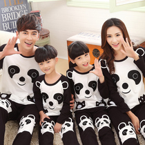 Parent-child pajamas spring and autumn cotton long sleeve cartoon family of three family four mother and son