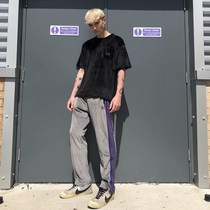 Needles track Grey Velvet Purple Side Striped Ribbon Butterfly Embroidery Casual Sweatpants High Street Pants