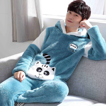 2019 New winter mens pajamas coral velvet long sleeve youth flannel cartoon casual home wear set